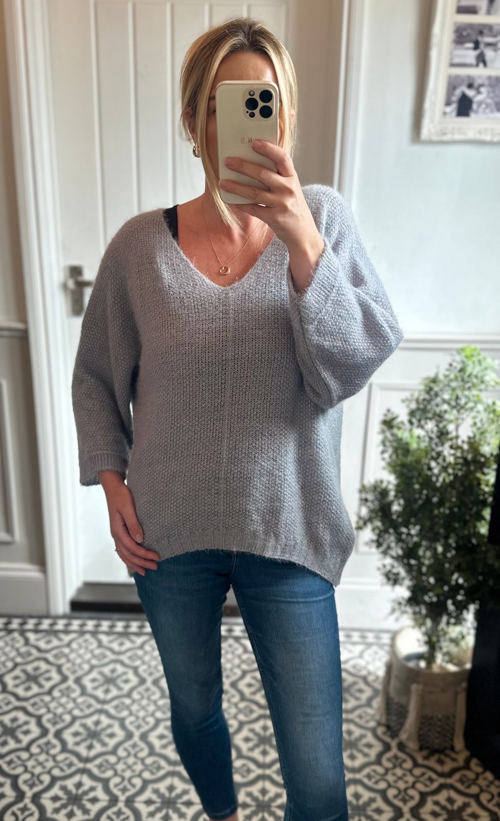 Grey fluffy knit jumper Livia s Boutique