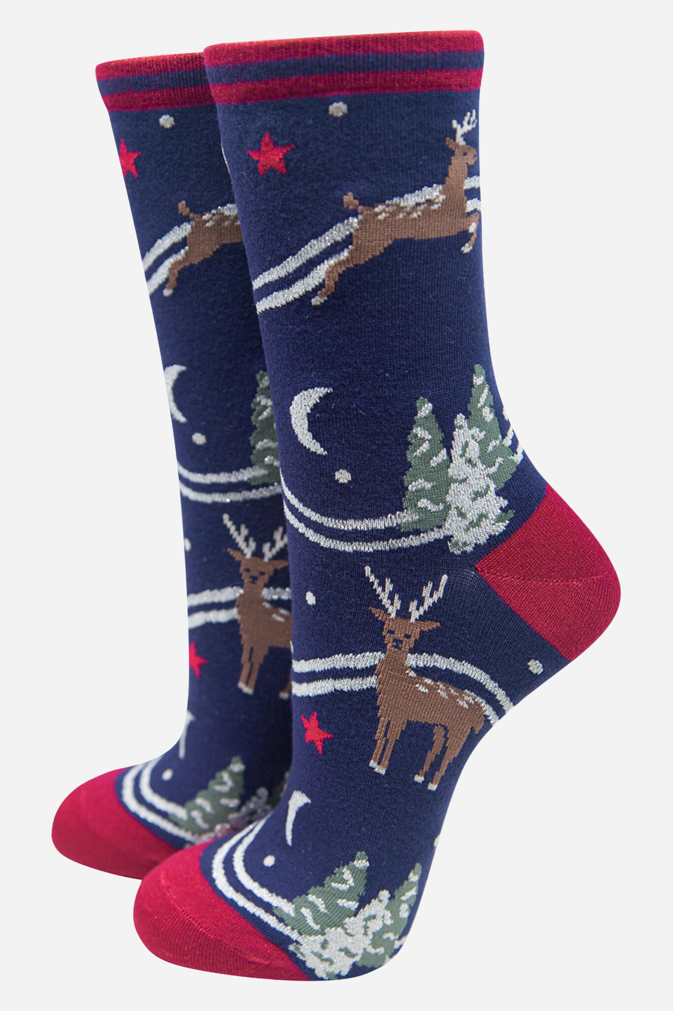 Women's Bamboo Socks - Blue Christmas Reindeer