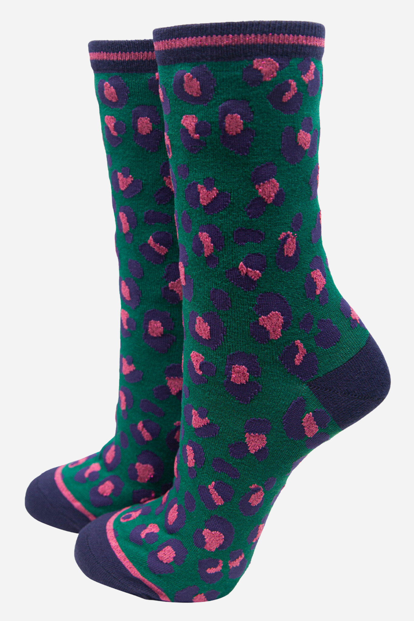 Women's Bamboo Socks - Green / Pink Leopard