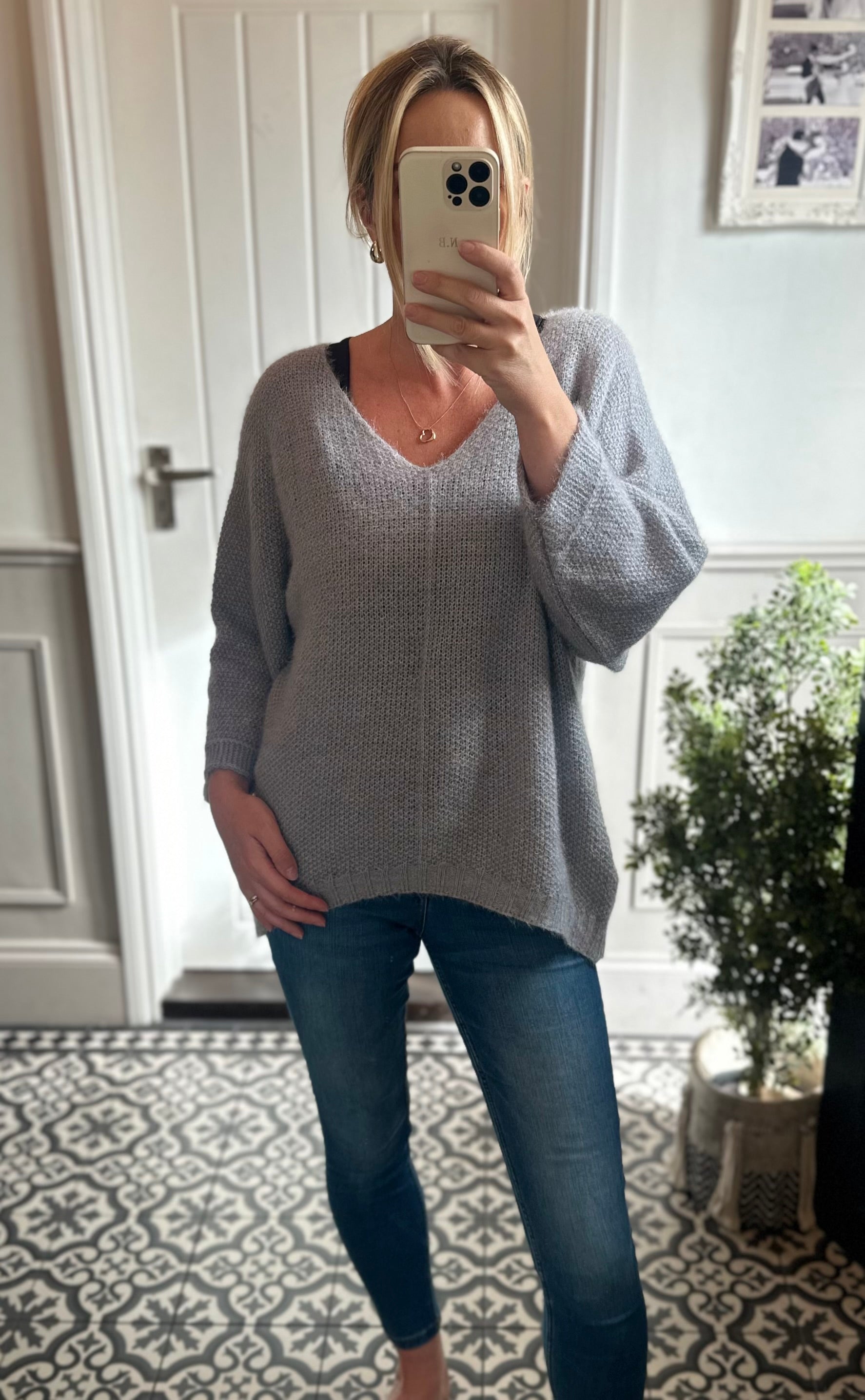 Grey fluffy knit jumper Livia s Boutique