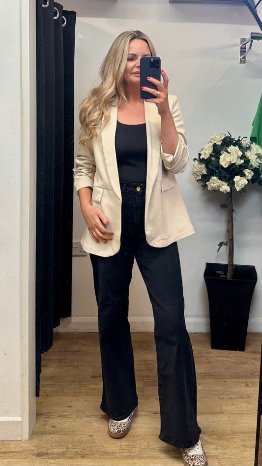 Ruched Sleeve Blazer - Beige