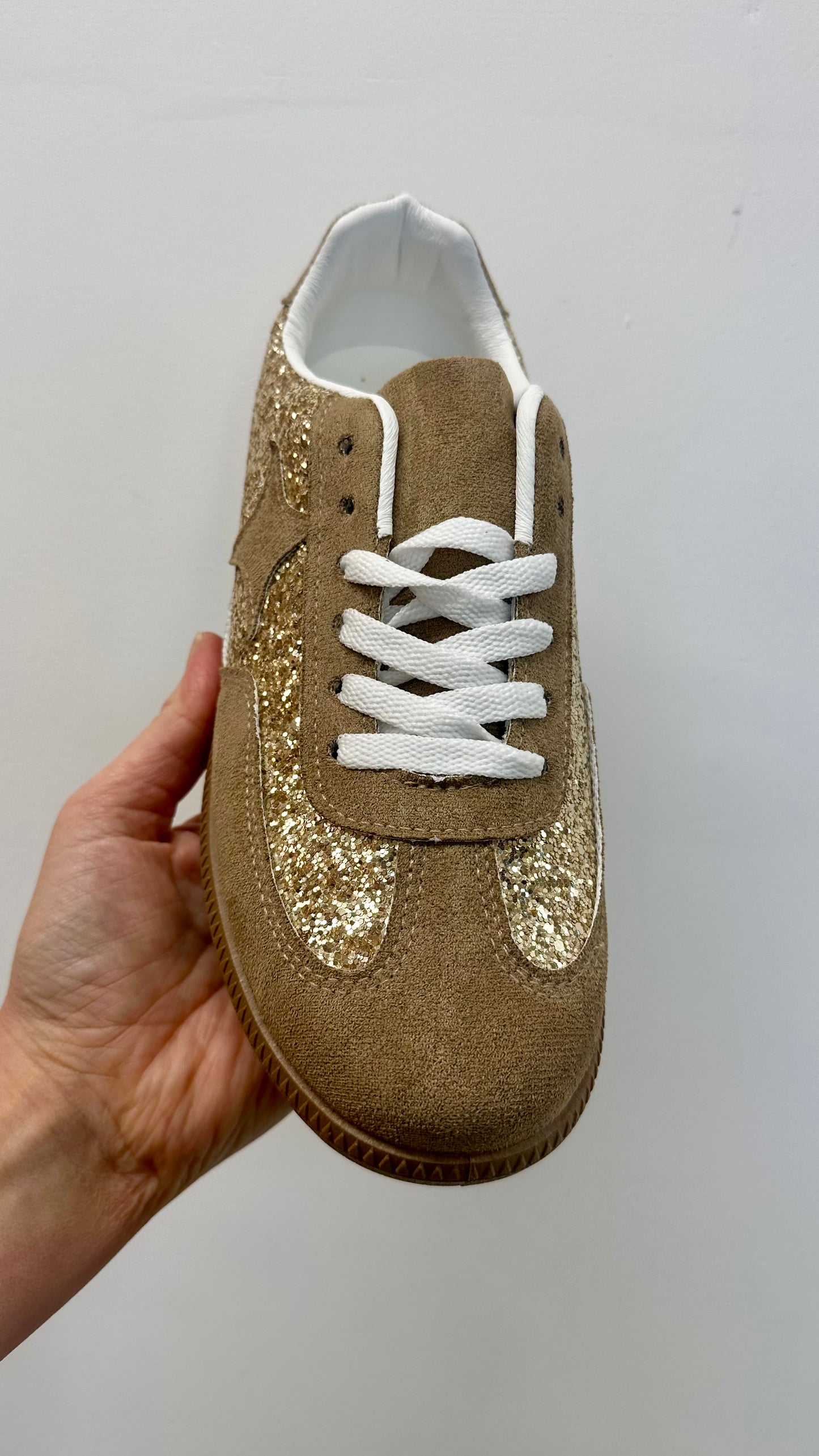 Mocha / Gold Glitter Trainers