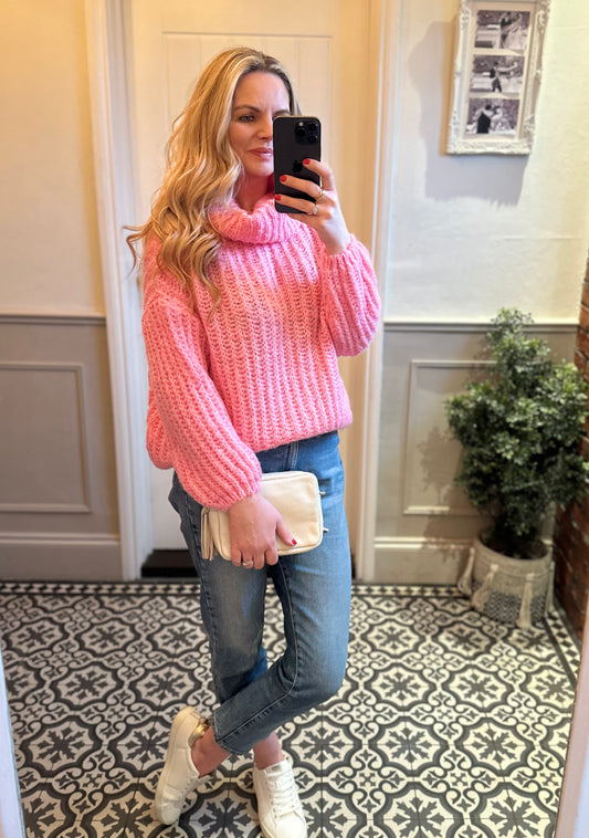 Pink chunky Roll Neck Jumper