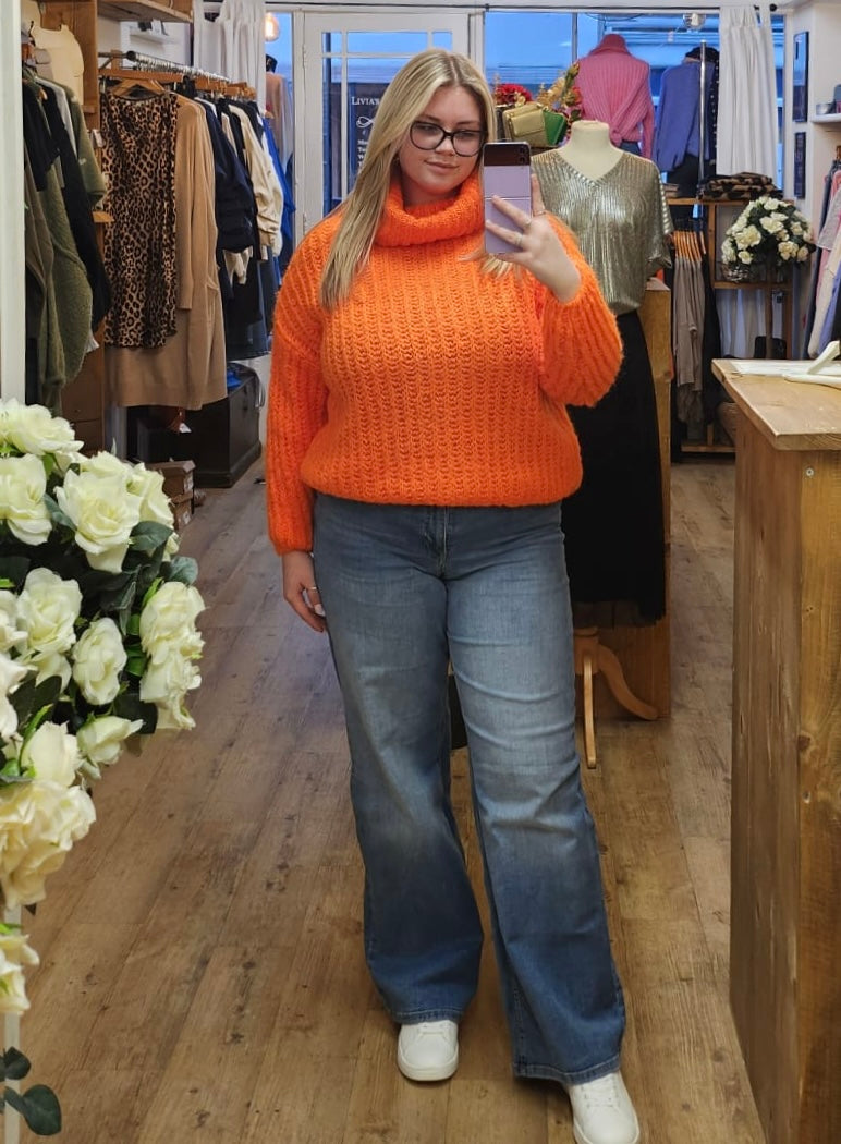 Orange chunky Roll Neck Jumper