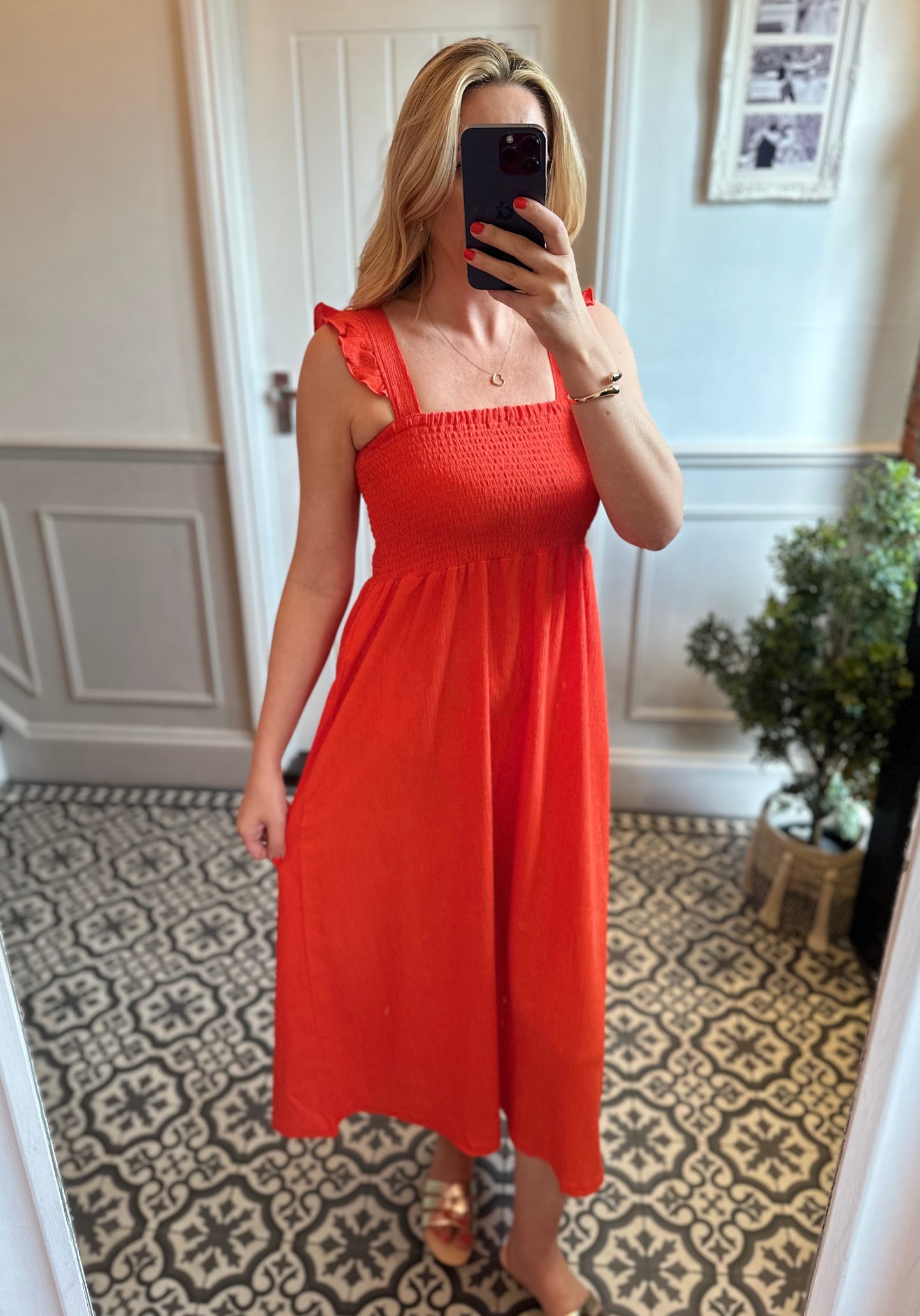 Burnt orange midi dress