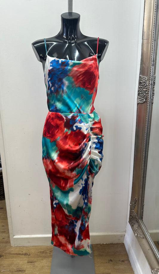 Abstract Print Ruched Mid Dress