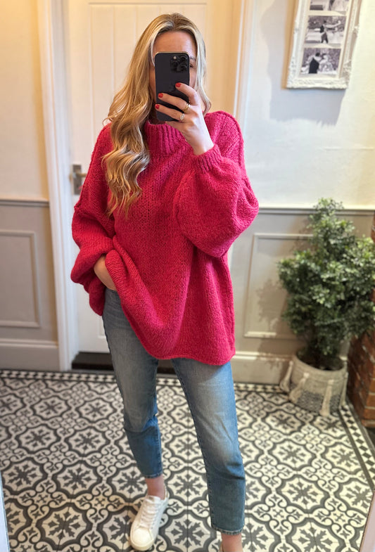 Hot Pink chunky knit jumper