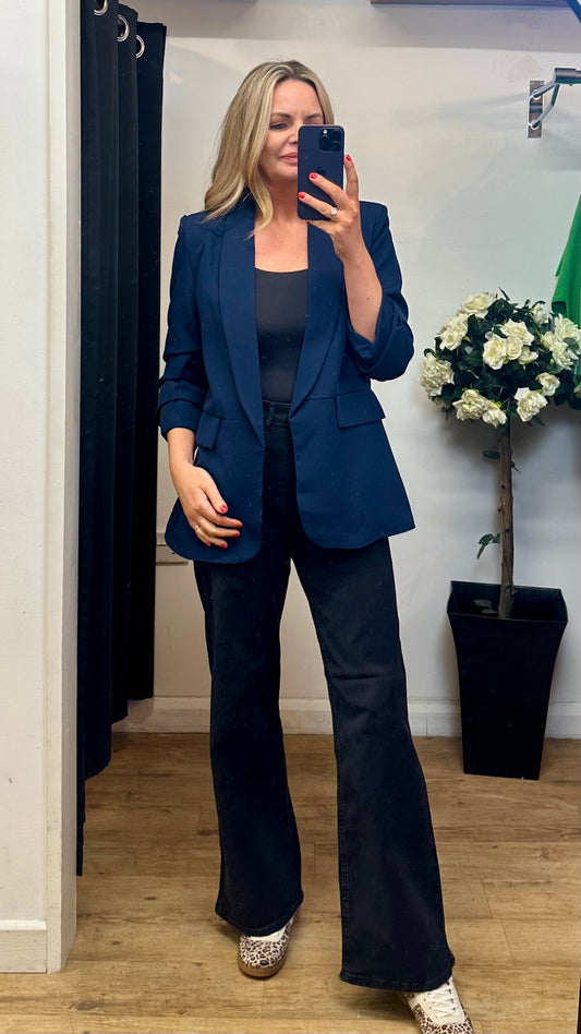 Ruched sleeve blazer - Navy