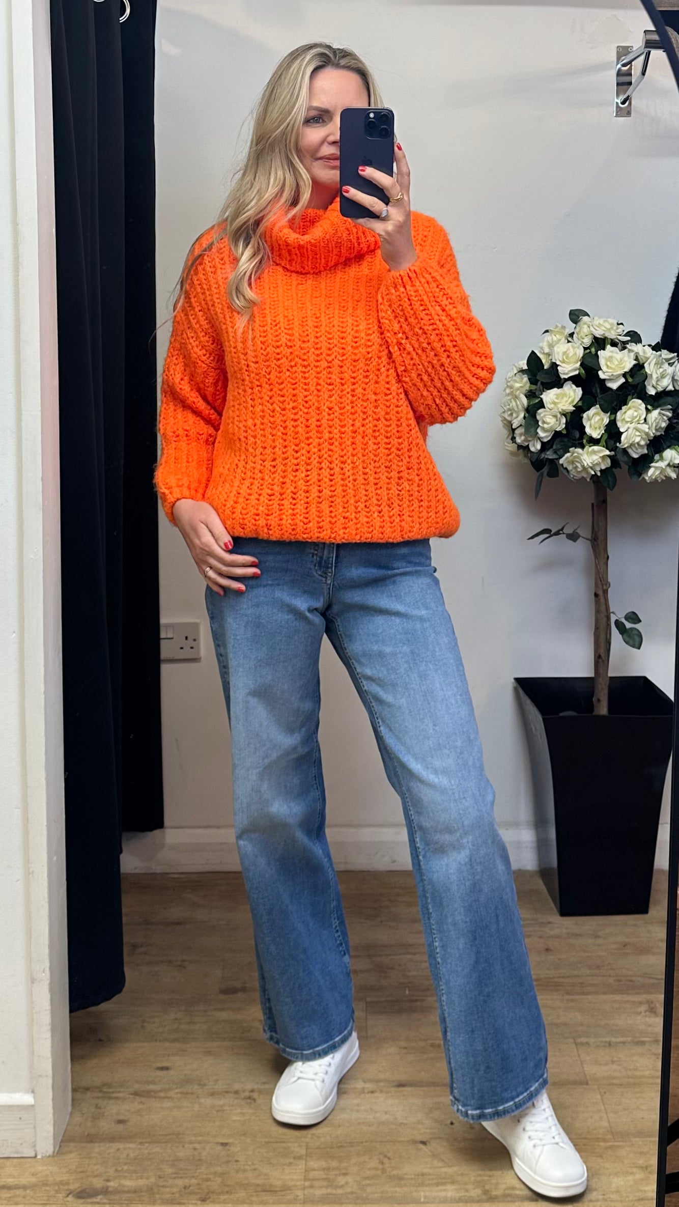 Orange chunky Roll Neck Jumper