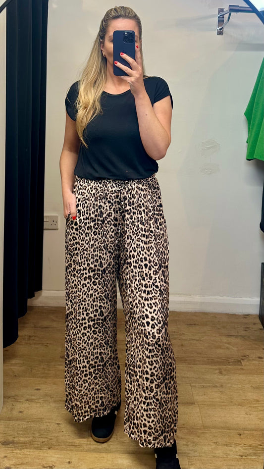 Animal Print Wide Leg Trousers