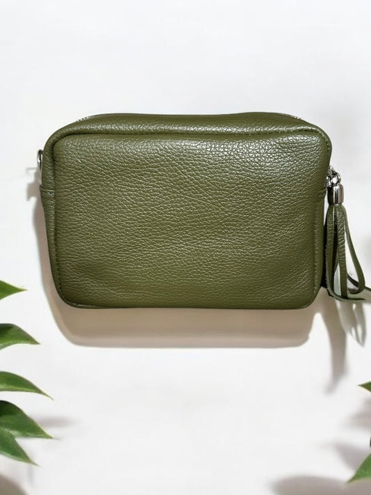 Khaki Camera Bag - Real leather