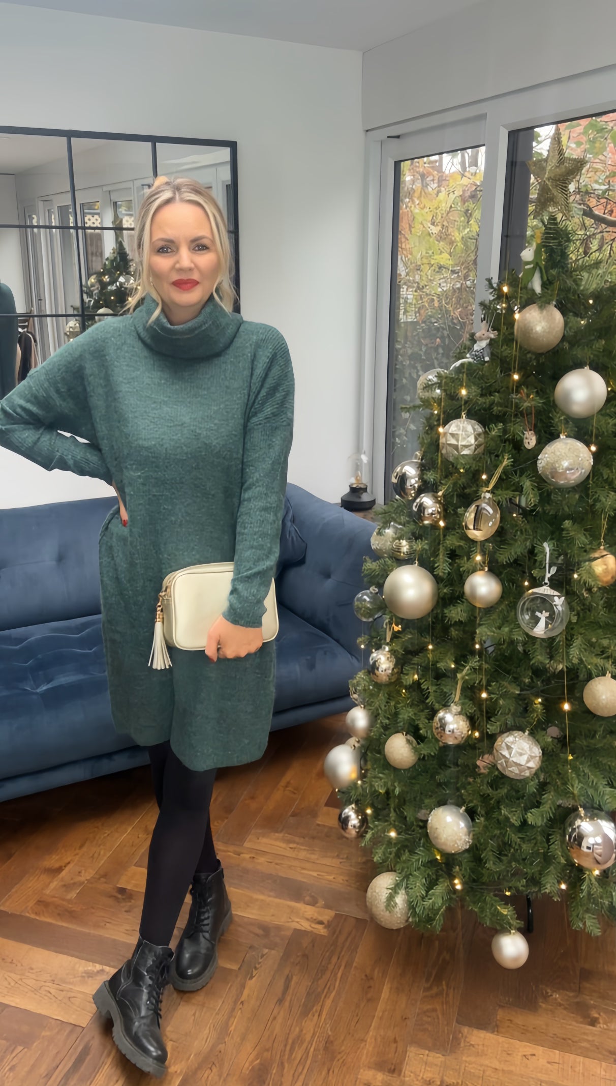 Green Roll Neck Jumper Dress