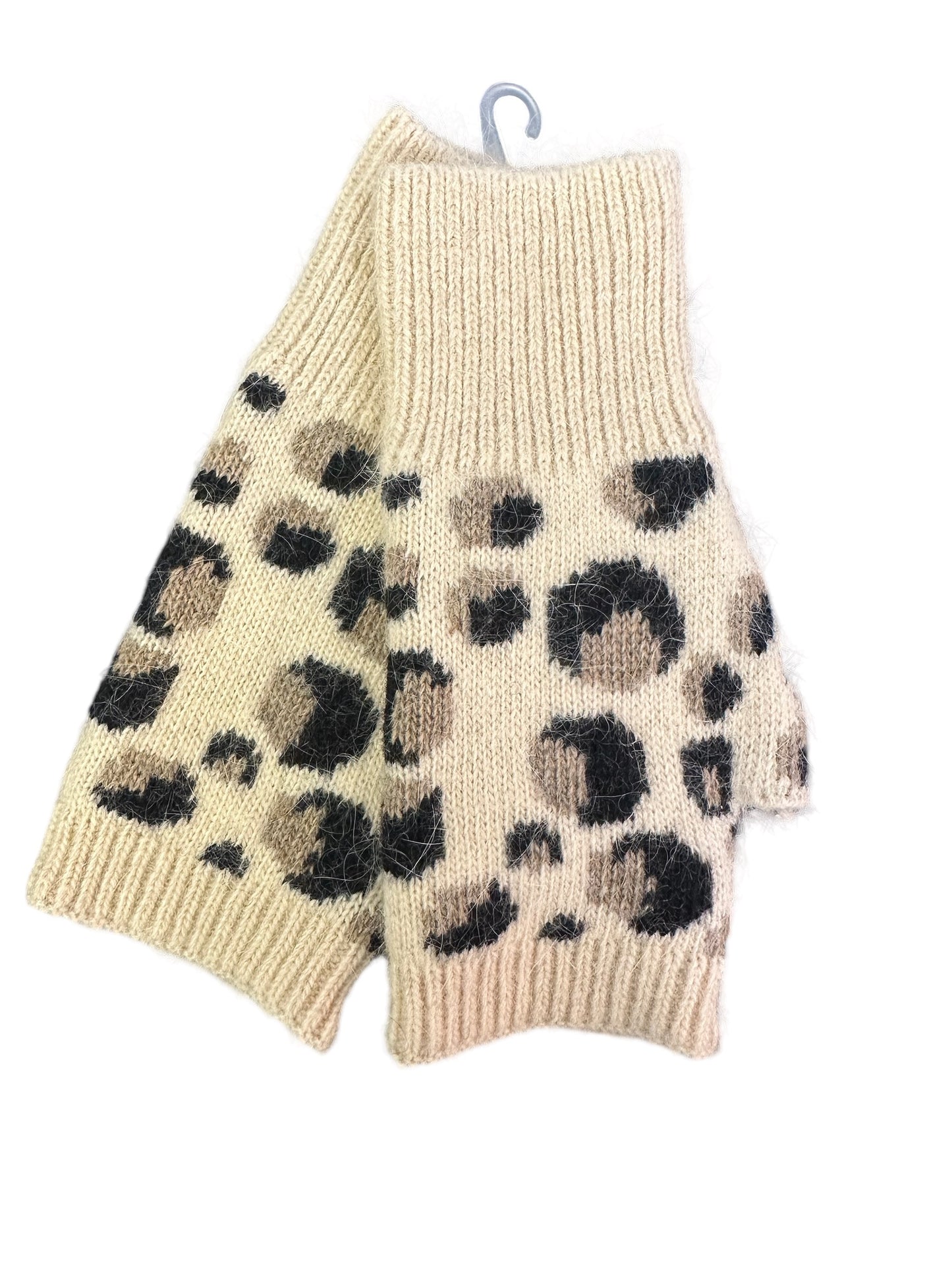 Cream Animal Print Fingerless Gloves