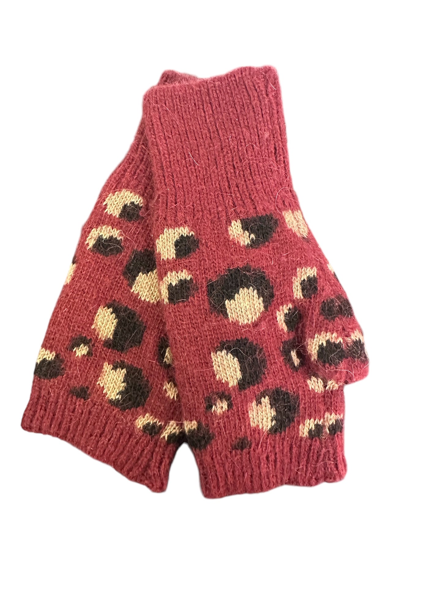 Burgundy Animal Print Fingerless Gloves