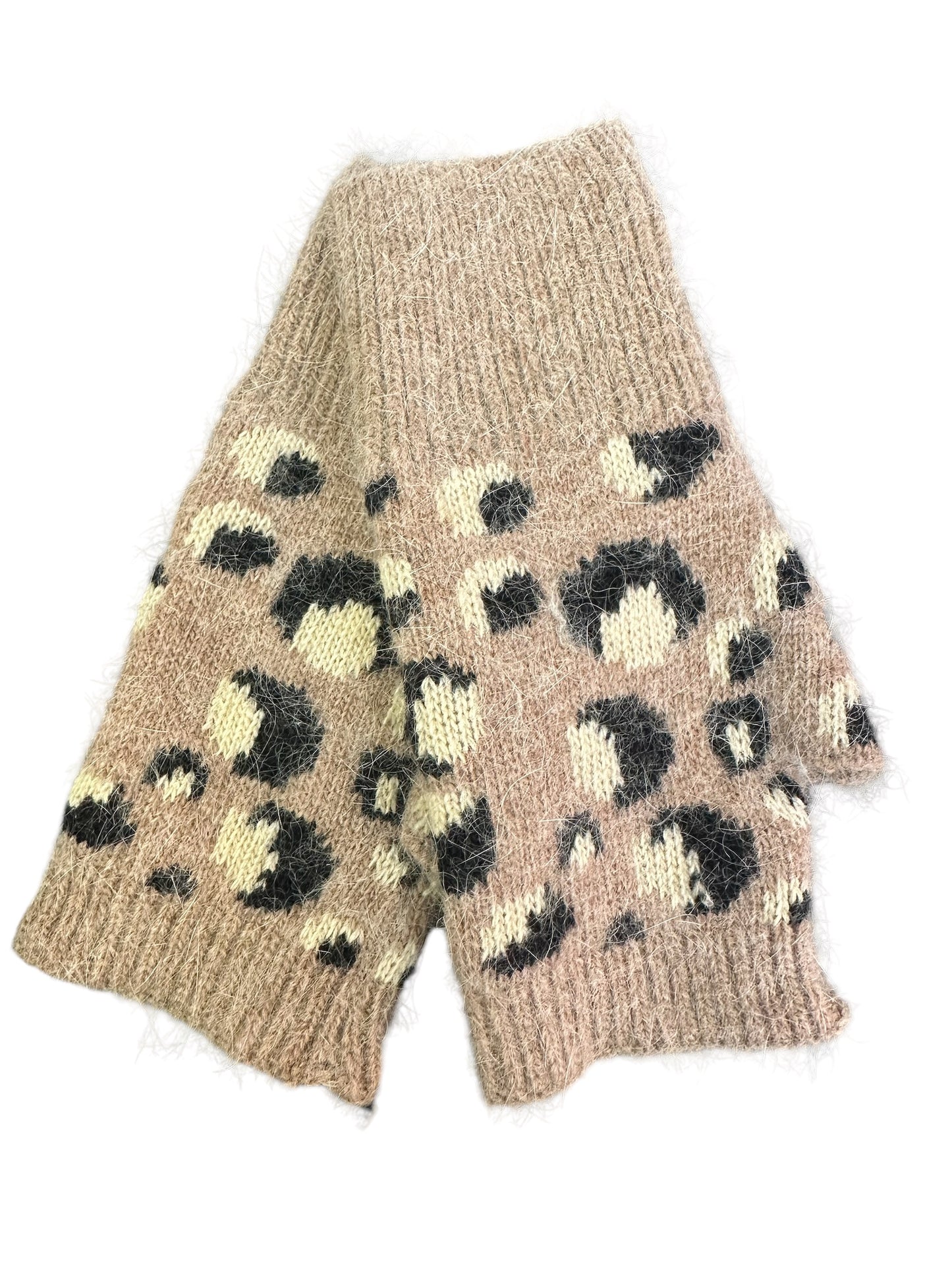 Mocha Animal Print Fingerless Gloves