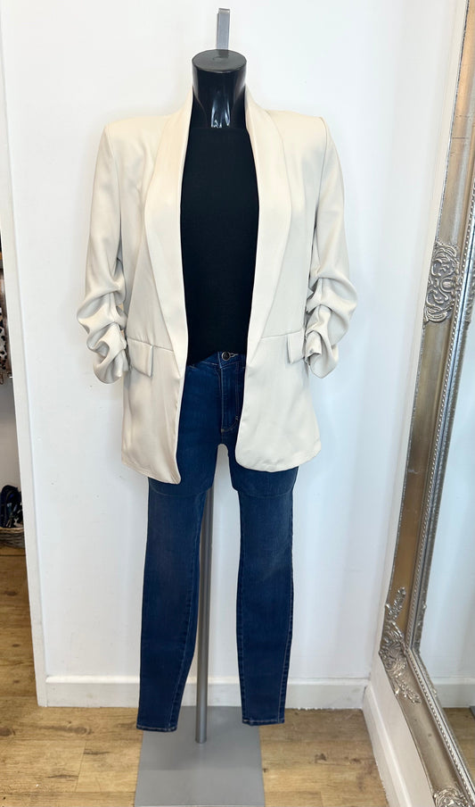 Ruched Sleeve Blazer - Beige