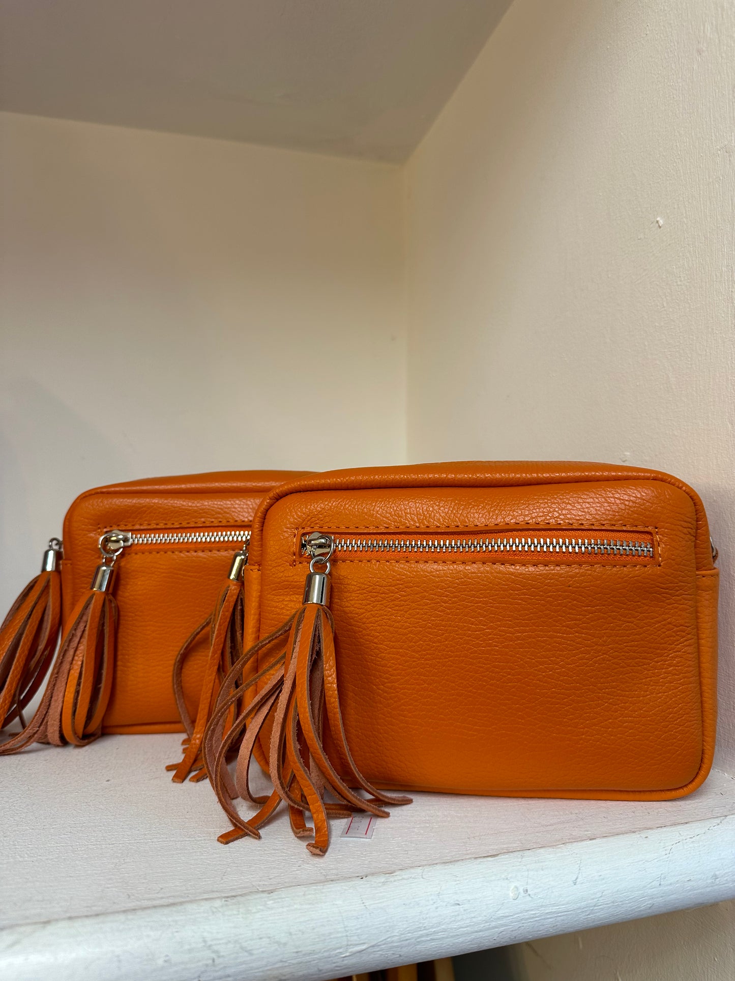 Orange Camera Bag - Real Leather