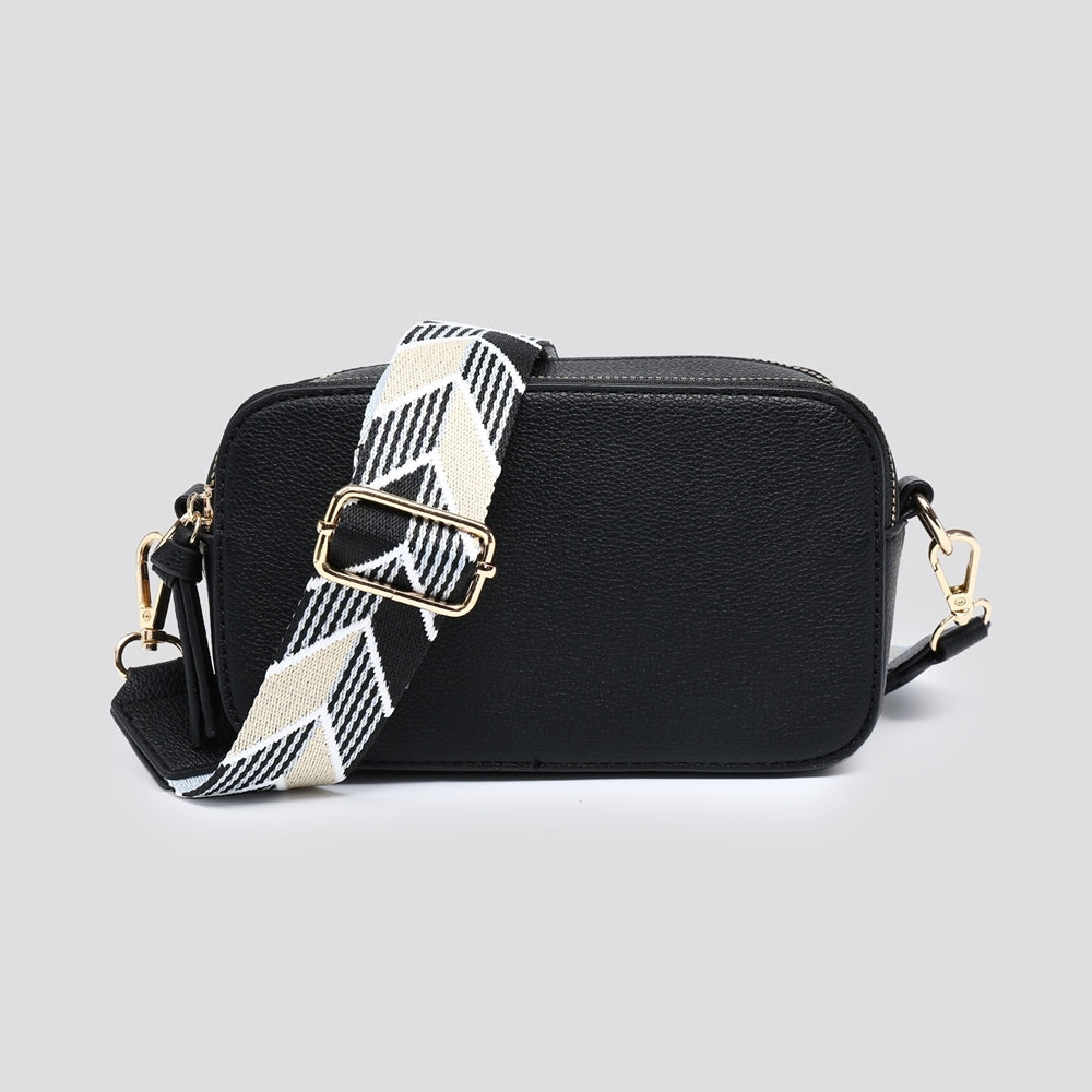 Double Zip cross body bag with strap - Black colour