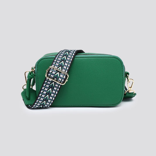 Double Zip cross body bag with strap - Green colour