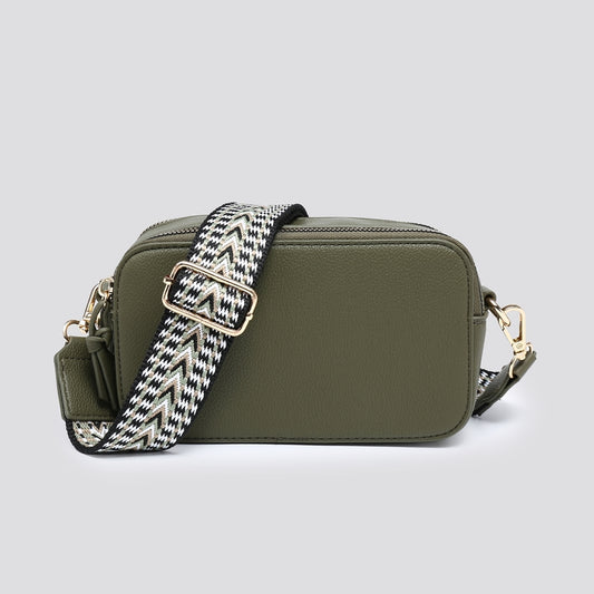 Double Zip cross body bag with strap - Khaki colour