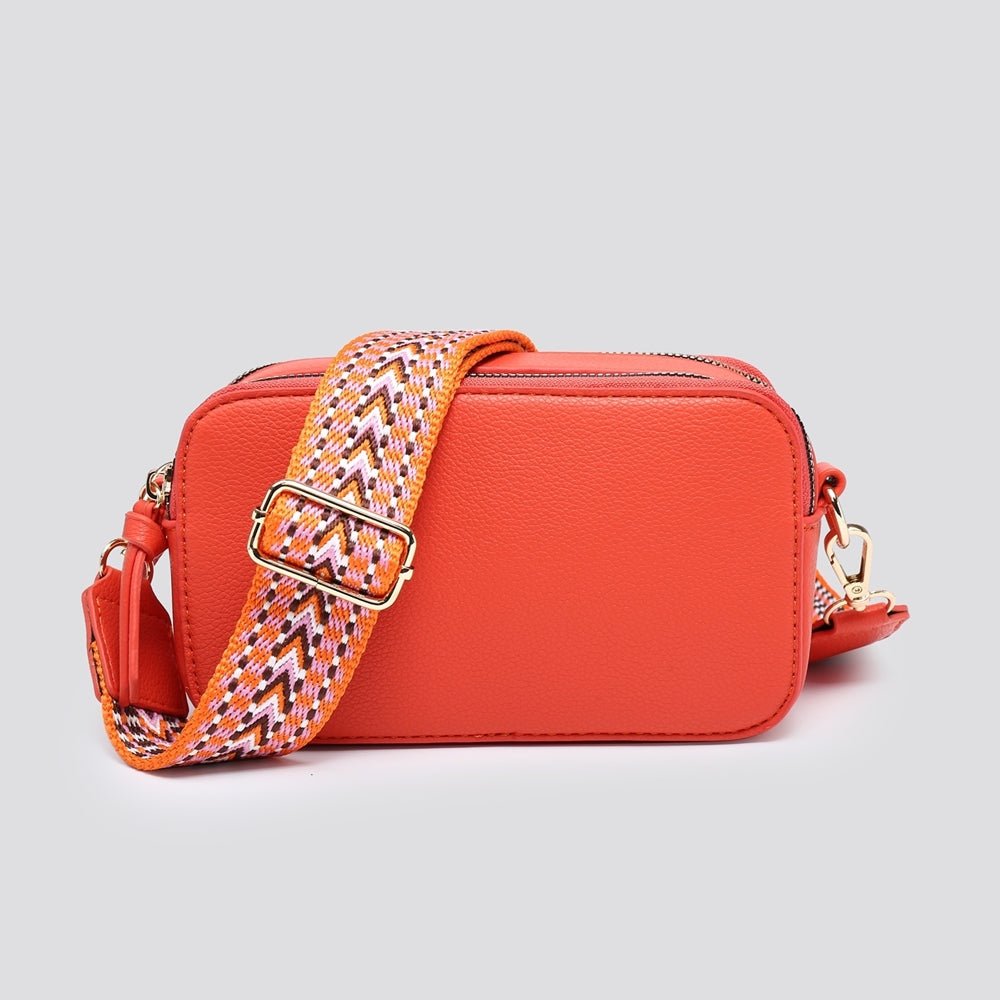 Double Zip cross body bag with strap - Orange colour