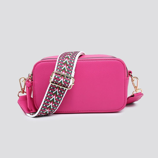 Double Zip cross body bag with strap - Pink colour